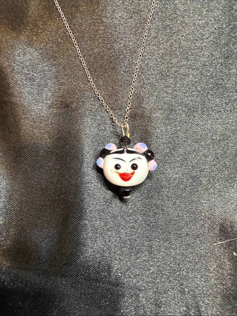 Handmade Enamel 2 Faced Pendant Necklace - Black, White & Red